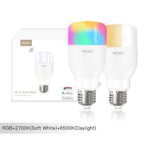 Wb-lza7-rcw-b22 Moes 2pcs Wifi Smart Light Bulb Colorful Led Lamp 7w Rgbw E27 Alexa Google App