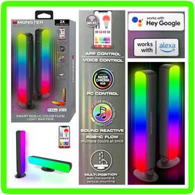 Mnw7-2024-icm Monster Smart Lighting Led Wi-fi Light Bar 2-pack Rgb Vertical Or Horizontal