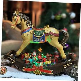 Nm-x17046aa Natures Mark Christmas Decor Rocking Horse With Santa Placing Presents Under The