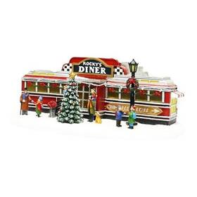 Nm-x19106aa Natures Mark Christmas Village Building Rockys Diner Retro 1950s With Led Lights