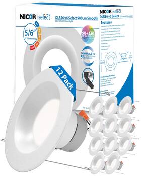 Nicor 767706195132 Recessed Ceiling Lights Led Downlight - Dimmable 5/6 Inch Inches White