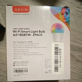 Xd0451yygr Orein A21 Rgbtw Wi-fi Smart Led Bulb 2-pack 14w 1600lm Multicolor Dimmable