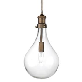 Bm241142 Pendant With Bulb Shaped Glass Body Brass And Clear Saltoro Sherpi