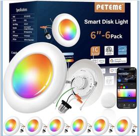 6-lih-r-c02 Peteme Sg-5/6-lih-r-c02 Smart Disk Light 6-pack Wi-fi Color Changing Led Ceiling App Voice