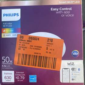 Philips 046677562762 Wiz Smart Wi-fi Recessed Light Kit 5/6 Inch Led 50w Full Color And White