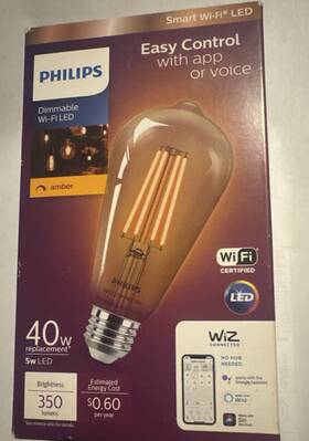 555557 Philips Wifi Light Bulb Wireless 40w Led Wiz Connected Dimmable Amber