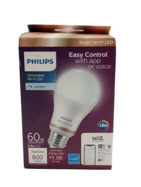 562587 Philips Daylight A19 Led 60w Equivalent Dimmable Wiz Connected 800lm Lot Of 2