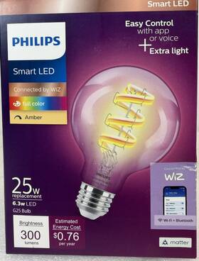 582817 Philips Smart 25 W Equivalent Dimmable Clear Color Filament G25 -e26 Base