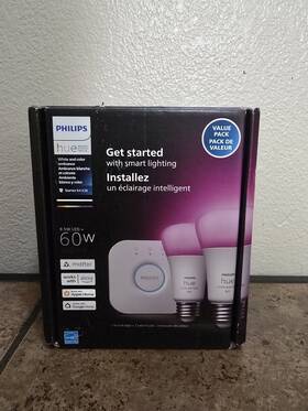 Philips 726084030077 Rgb Hue Smart Light Starter Kit 1 Bridge 2 60w A19 Led Bulb White Color