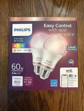 9290022656 Philips 472027 Wiz Smart Wi-fi Full Color A19 Led 60w 800 Lumen Light Bulb 2pack