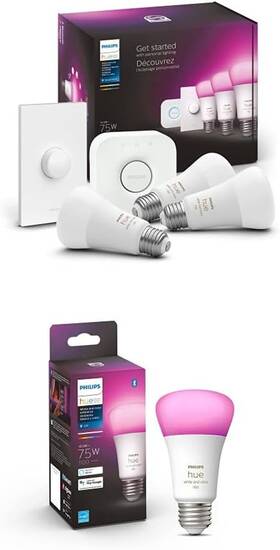 Philips Hue 313091444463 75w Color Smart Button Starter Kit Extra A19 Bulb 4 Medium Lumen A