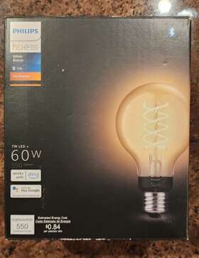 571141 Philips Hue Dimmable 60w Warm White Vintage Smart G25 Thin Filament Edison Bulb