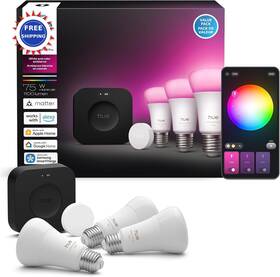 591957 Philips Hue 3 Pack Smart Bulbs A19 E26 White And Color Ambiance Bridge Pro Button