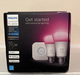 572818 Philips Hue 75w White And Color Ambiance A19 Starter Kit 2-lamps Bridge