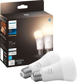 563049 Philips Hue White A19 Bluetooth 75w Smart Led Bulbs 2-pack