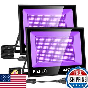 Pizhlo B0cfq64gsb 2 Pack 320w Led Black Light Blacklight Flood Plug Switch Ip66