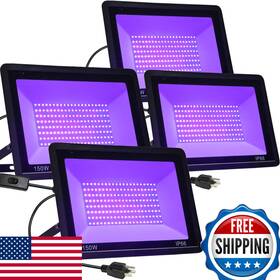 Qiyeka B0dgpwqt4t 4 Pack 150w Led Black Lights Flood Blacklight Plug Ip66 Waterproof