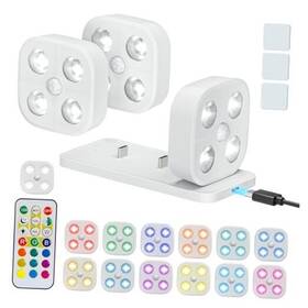 C900r-rgb Racokky Puck Lights With Charging Station Rechargeable Led Colorful 3pcs Rgb