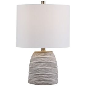 Bm239389 Saltoro Sherpi Concrete Bellied Shape Table Lamp With Textured Lines Gray