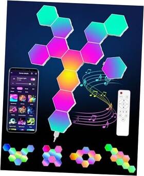 Ktx-pjd-12pz Shenzhen Tengguo Electronic Technology Co. Ltd Hexagon Led Lights - Rgb Wall Panels With Music Sync Smart App And 12 Pack
