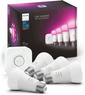 Signify North America Corporation 445017215284 Philips Hue Smart Light Starter Kit - Includes 1 Bridge And 4 75w A19 E26 Le