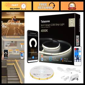 40628 Tatazone Dimmable 32.8ft Smart Cob Led Strip Light Wifi App And Remote Control 4000k