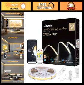 61249 Tatazone 32.8ft Dimmable Tunable White Cob Led Strip Light Kit 2700k-6500k Smart Home L