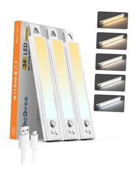 5cct The Deco Official 602835956530 8ftft Under Cabinet Light Dimmable 34 Led Motion 8 Inches White-3packs