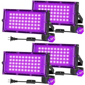 B0d2vvs6w5 Thecham 50w Led Black Light Ip66 Waterproof Outdoor With 5.9ft Plug - 4 Pack