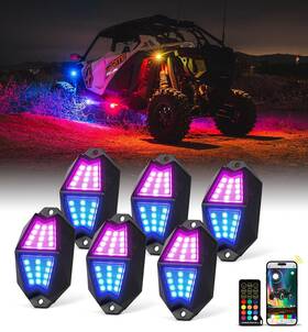 Dl-rl-g8-6pc Xprite Rock Lights 6 Pods Aluminum Led 220 Wide Angle Rgb Ro