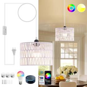 Xzkj 706511823748 Hanging Lamp Plug In Rattan Lights With Cord Bulb Included