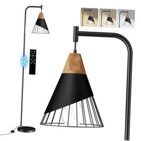 Fl-2501 Zhongshan Puhe Lighting Appliance Co. Ltd 67 Inch Industrial Floor Lamp With Wood And Black Metal Shade Remote Control