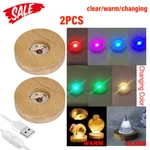 2X Led Wood Luminous Base Night Light Crystals Ball Display Stand Lamp. Fixed Price $12.55.