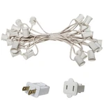 10'-50' White Patio Light Stringer, 12" Spacing, E17 Sockets, 8A, SPT1. Fixed Price $34.99.