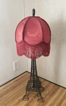 Vintage Eiffel Tower Metal Table Lamp With Victorian Style Tassel Shade. Fixed Price $105.00.