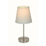 Simple Designs 10 In. Sand Nickel Mini Basic Table Lamp With White Fabric Shade. Fixed Price $19.99.