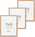 Set Of 3 Rustic 11X14 Light Wood Picture Frames With Matted 8X10 Inserts. Fixed Price $78.99.