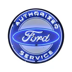 Authorized Ford Service Light Up Neon Garage Wall Sign In Steel Can 36"X36"X6". Fixed Price $1449.99.