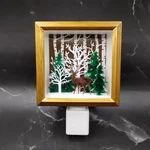Roman Reindeer Buck Forest Trees Night Light Framed Winter Christmas Scene. Fixed Price $17.99.