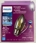 3 Philips 40-WATT Clear B11 Blunt Tip Led Bulbs W/standard Base Dimmable. Fixed Price $7.99.