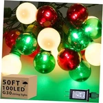 100 Led 50FT Globe Christmas Lights Outdoor, Round G30 Red, Green, And White. Fixed Price $44.45.