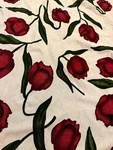 Floral Print Linen Fabric Red Green 100% Flax 56" Wide By Yard. Fixed Price $14.95.