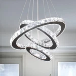 Modern Led Crystal Black Chandeliers 3 Rings Pendant Light Adjustable Height .... Fixed Price $130.75.