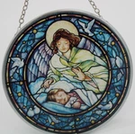 Stained Glass Little Girl & Guardian Angel Toscano Window Hanging Art Suncatcher. Fixed Price $35.99.