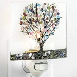 J Devlin Glass Art Stained Tree Night Light Purple Green Blue Fused. Fixed Price $47.92.