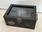 Harley Davidson Black Wood & Glass Valet Box Jewelry Memory Chest Logo Felt Tray. Fixed Price $49.99.