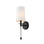 Z-lite Mila 1-LIGHT Matte Black Wall Sconce With White Fabric Shade. Fixed Price $29.87.