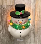 New Primtive Snowman Night Light Hat Farmhouse Christmas 6.5"HX4"WX3"D Elec. Fixed Price $17.98.