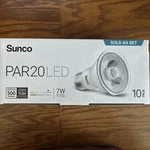 Sunco 10 Pack PAR20 Led Bulbs 50W Equivalent 7W Dimmable, CRI90 6000K Daylight. Fixed Price $30.00.