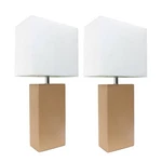 Elegant Designs 21" Modern Beige Leather Table Lamps White Fabric SHADES(2-PACK). Fixed Price $44.99.